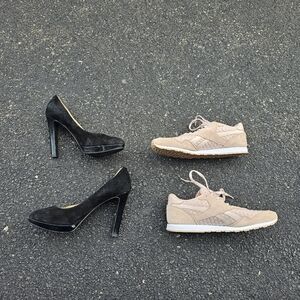 Michael Kors Black Suede Platform Pumps + Reeboks Classics Suede - sz 8.5 Lot